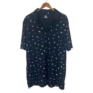 Sligo Men's All Over Print Coastal Print Black Collared Golf T Shirt XL